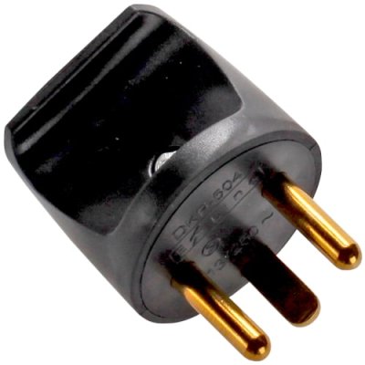 Plug med jord 230V rund, med kabelaflastning, Sort