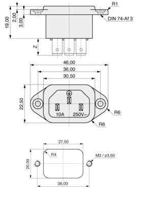 Apparat chassiskontakt 220V 3 pol han