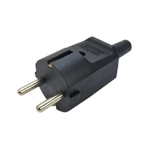 Schuko stikprop 230V rund, m/kabelaflastning, Sort
