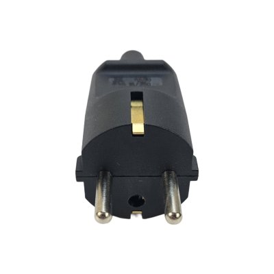 Schuko stikprop 230V rund, m/kabelaflastning, Sort