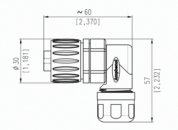 Amphenol Eco 4-pin hun hjttaler vinkel kabelstik m/skrueterminaler IP67