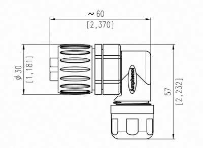 Amphenol Eco 4-pin hun h�jttaler vinkel kabelstik m/skrueterminaler IP67