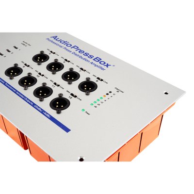 AudioPressBox audiosplitter til installation in-wall 1 Dante og 8 mic/line out + 4 x USB-c