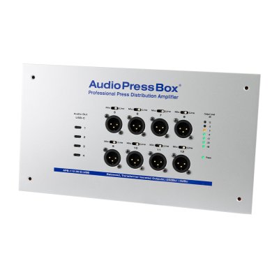 AudioPressBox audiosplitter til installation in-wall 1 Dante og 8 mic/line out + 4 x USB-c