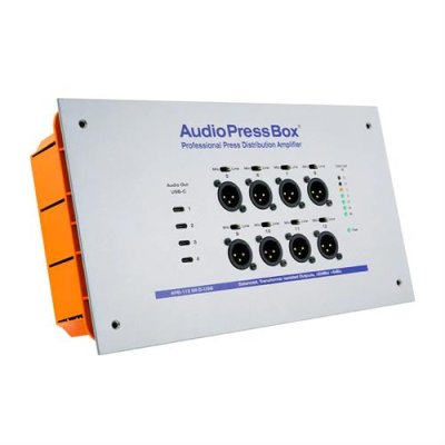 AudioPress Box in-wall Dante stageboks, 8 mic/line og 4 USB-c out