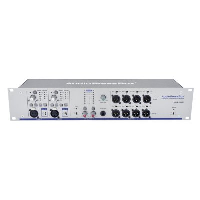 AudioPressBox audiosplitter til rack 2 in og 8 mic/line out. Redundant PSU