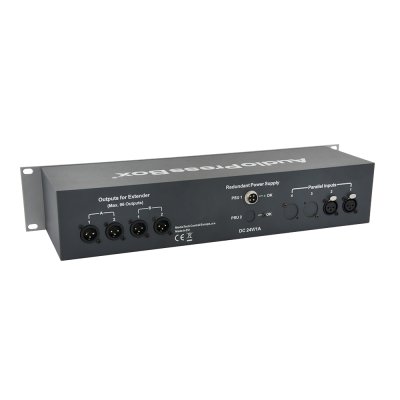 AudioPressBox audiosplitter til rack 2 in og 8 mic/line out. Redundant PSU
