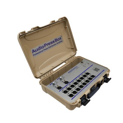 AudioPress Box audiosplitter stageboks 2 in / 16 out, internt batteri 20 timer