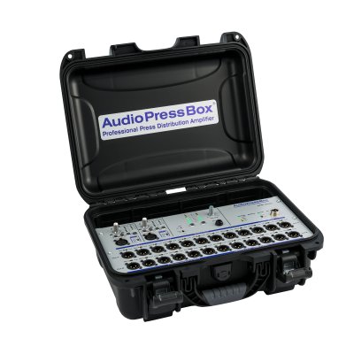AudioPressBox aktiv splitter i kuffert 2 in og 24 mic/line out, 10 timers batteridrift