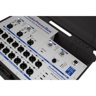 AudioPressBox audiosplit kuffert med 1 Dante 1 USB-c in og 16 mic/line og 4 USB c out