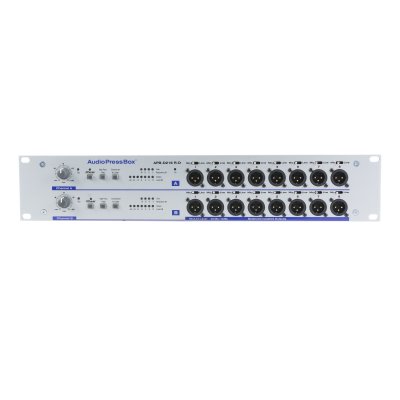 AudioPressBox 2 kanals audiosplitter til rack 2 mic/line + 2 Dante in og 16 mic/line out