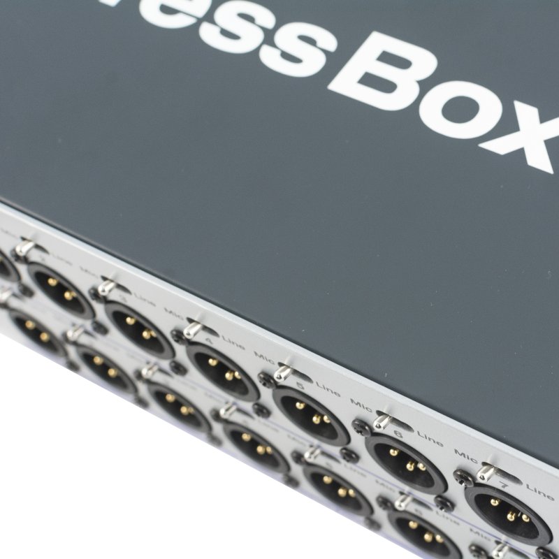 AudioPressBox 2 kanals audiosplitter til rack 2 mic/line + 2 Dante in og 16 mic/line out