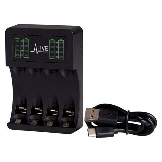 Batterioplader til 4 styk AA og AAA batterier m/display