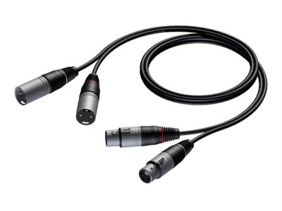 ProCab 2-par XLR kabel 2 x XLR hun > 2 x XLR han - signalkabel 1 meter