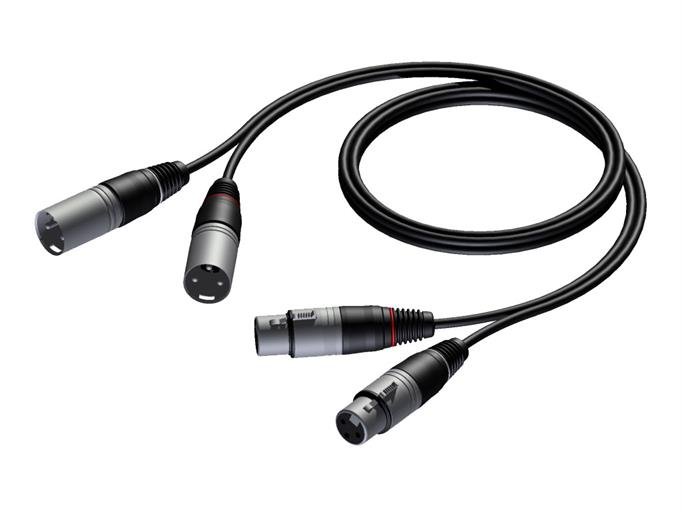 ProCab 2-par XLR kabel 2 x XLR hun > 2 x XLR han - signalkabel 1 meter