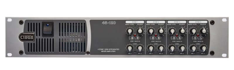 Cloud Zonemixer og forstrker 4 x120W, 6 Line og 2 Mic input