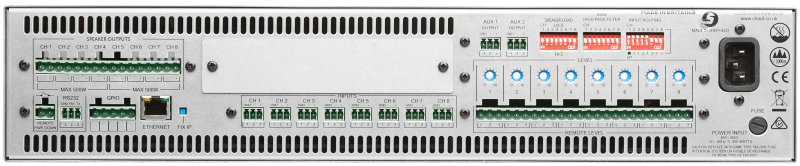 Cloud CVA8125 Digital DSP Forstrker 8 x 125 W 4 Ohm og 100 Volt