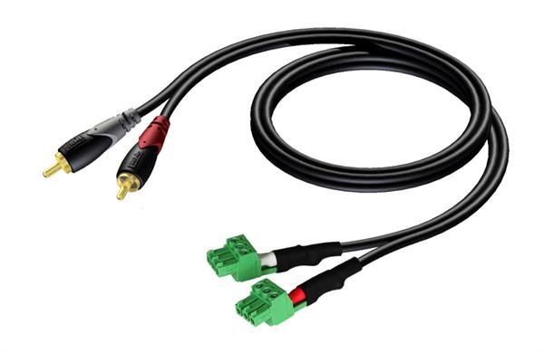 ProCab 2 x RCA han > 2 x terminalblock 3P 3,81mm