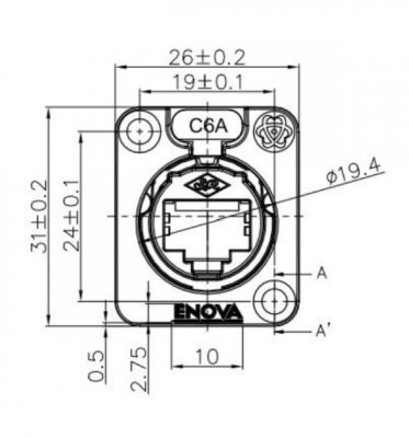 Enova RJ45 chassis gennemfring Cat6A, sort