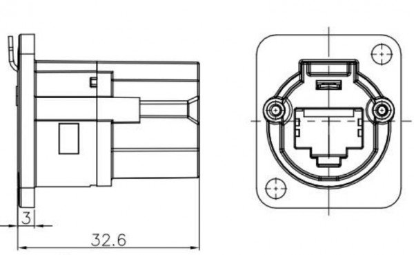 Enova RJ45 chassis gennemfring Cat6A, sort