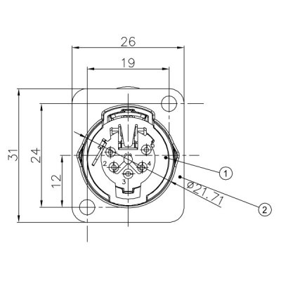 Enova 5-Pin XLR hun chassis stik, sort