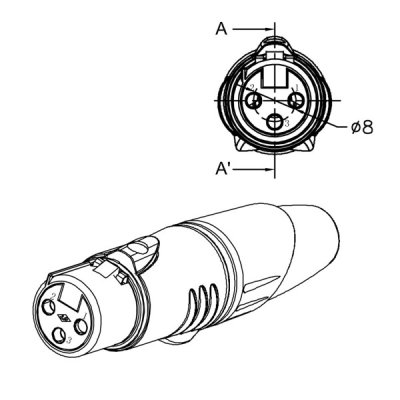 Enova 3-Pin XLR hun kabel stik, sort