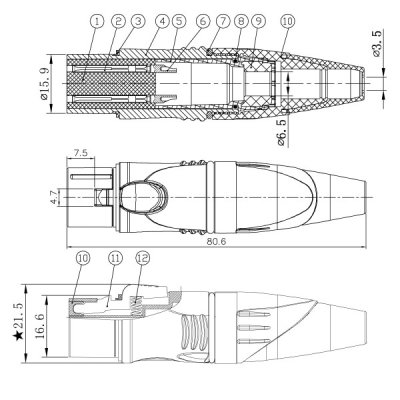 Enova 5 pol hun XLR kabel stik, sort IP67 Outdoor