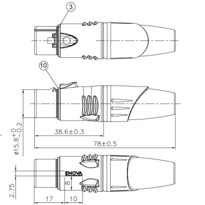 Enova 5 pol hun XLR kabel stik, sort