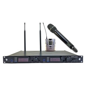 JTS tr�dl�s mikrofons�t med h�ndholdt og beltpack, 2 kanaler 75 MHz Wideband