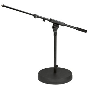 K&M mikrofonstativ 43cm & galge, rund fod, sort