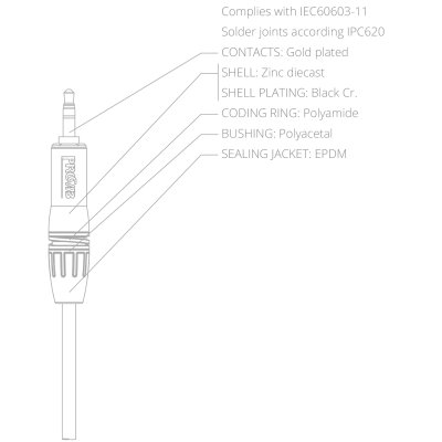 ProCab minijack stereo kontakt guld, sort hus, kabel til � 7 mm