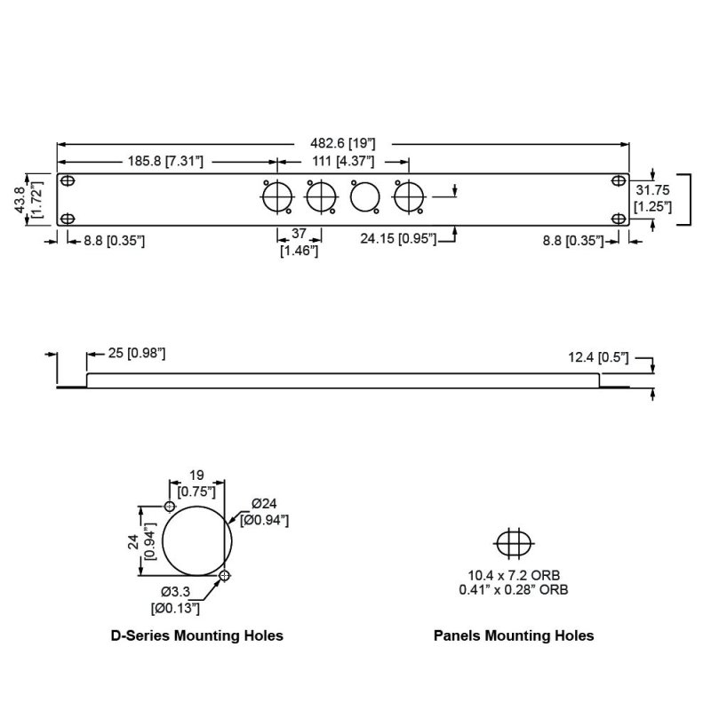 Rack Panel 1U 4 D-size huller