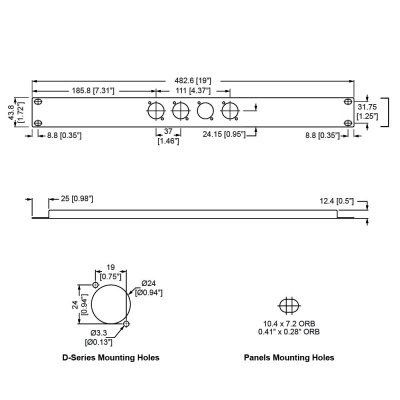 Rack Panel 1U 4 D-size huller