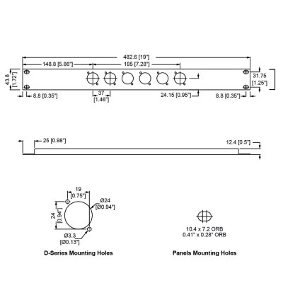 Rack Panel 1U 6 D-size huller