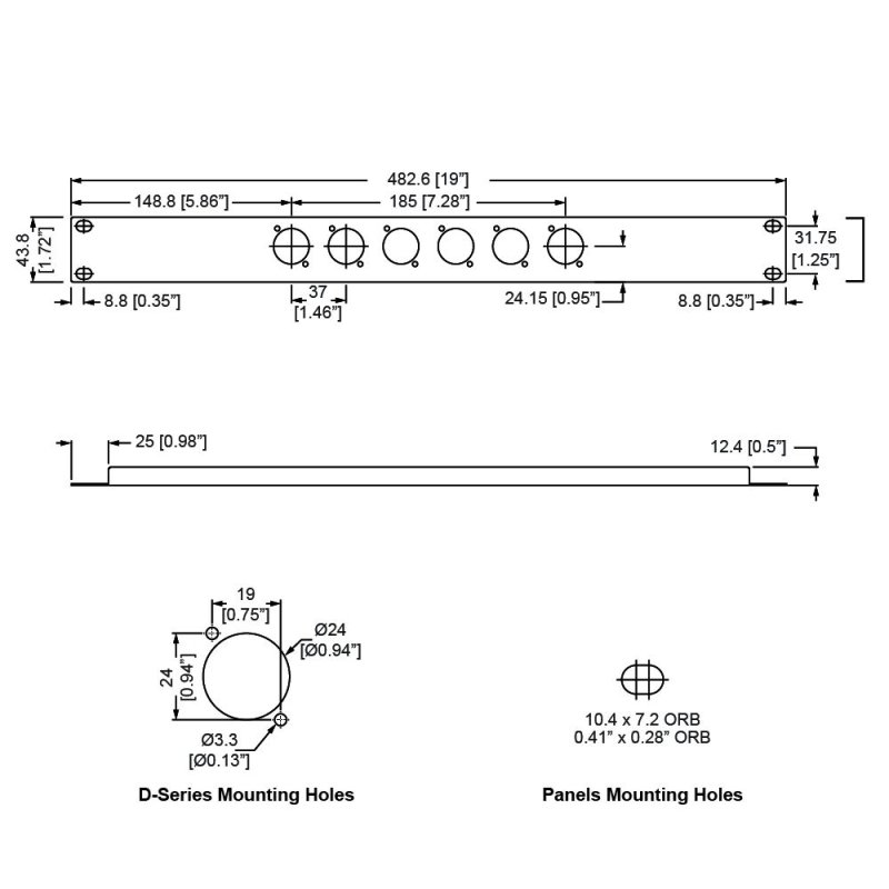 Rack Panel 1U 6 D-size huller