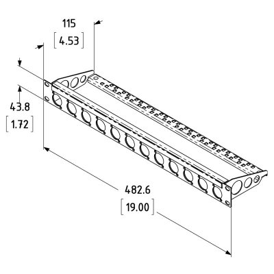 Rack Panel 1U 12 D-size med kabel aflastning