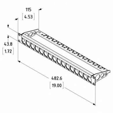 Rack Panel 1U 16 D-size med kabelaflastning