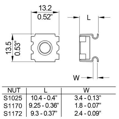 Rackmutter M6 2.7-3.5 mm, p�se med 100 stycken