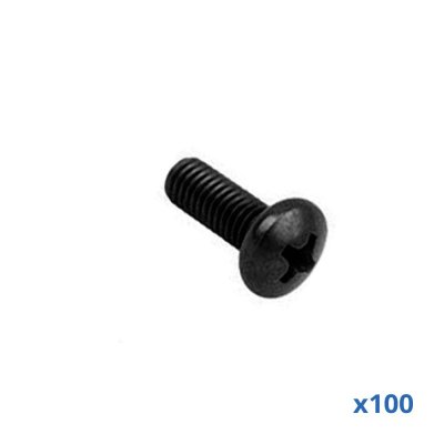 Rackskrue 6 mm l�ngde 12 mm, sort pose med 100 styk