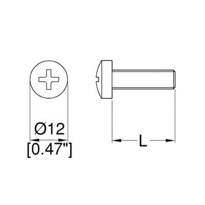 Rackskrue 6 mm l�ngde 12 mm, sort pose med 100 styk