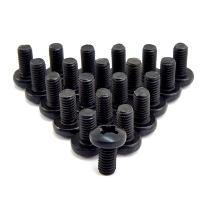 Rackskrue 6 mm l�ngde 12 mm, sort pose med 100 styk