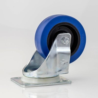 Bl� gummihjul Heavy Duty 100mm, drejbare hjul uden l�s