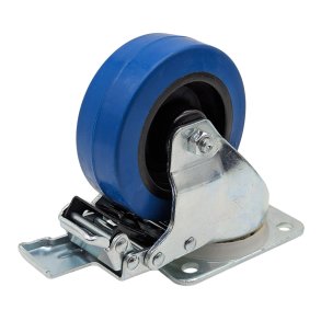 Bl� gummihjul Heavy Dutry 100 mm drejbare hjul med l�s og bremse