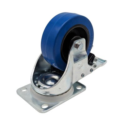 Bl gummihjul Heavy Dutry 100 mm drejbare hjul med ls og bremse