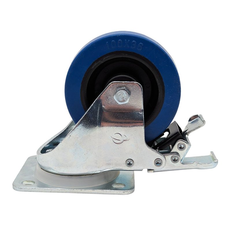 Bl gummihjul Heavy Dutry 100 mm drejbare hjul med ls og bremse