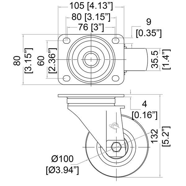 Bl gummihjul Heavy Duty 100 mm drejbare hjul Automatisk med ls