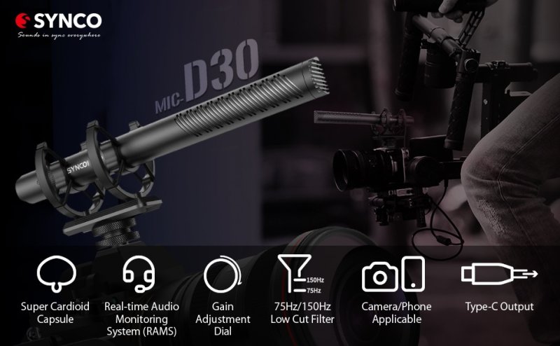 Synco D30 Video shotgun mikrofon til kamera