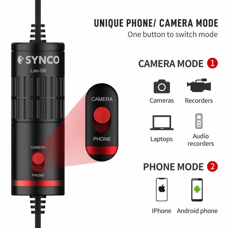 Synco lavalier mikrofon med 6 meter kabel