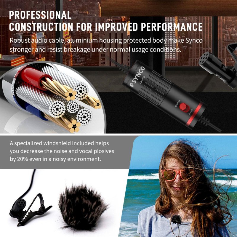 Synco lavalier mikrofon med 6 meter kabel