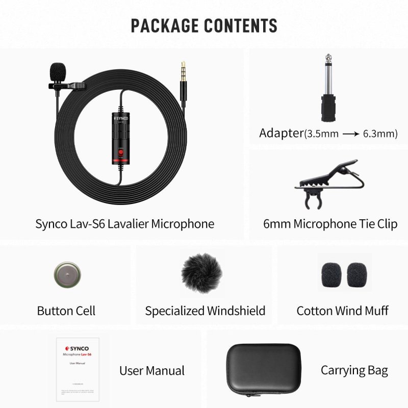 Synco lavalier mikrofon med 6 meter kabel